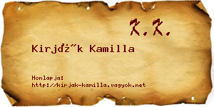 Kirják Kamilla névjegykártya